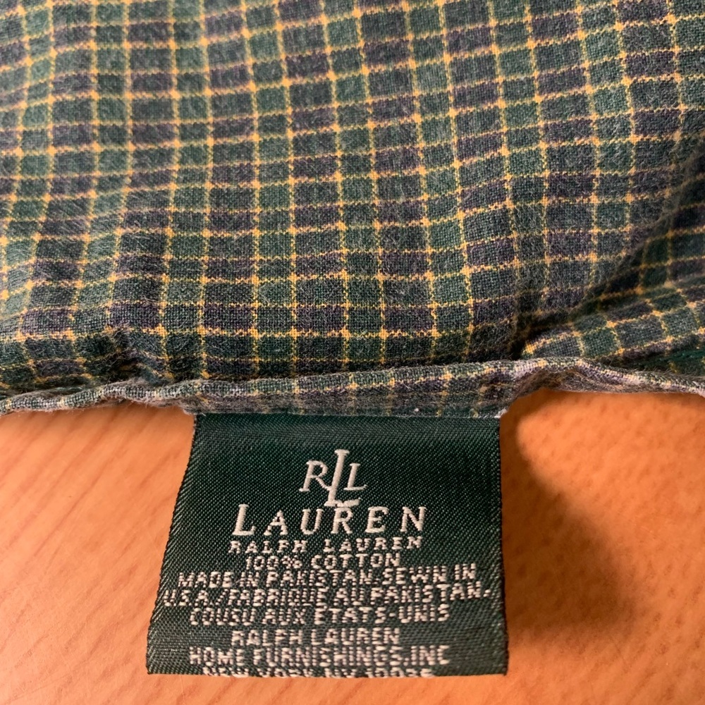 Vintage Ralph Lauren King Flat Sheet Small Check Navy, Green & Gold 100% Cotton